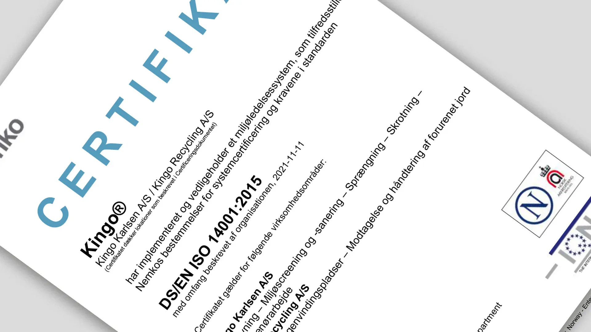 Certifikat 2022 Iso 14001 Dk